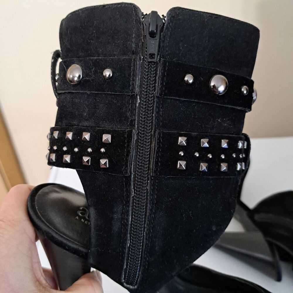 ANA Faux Suede Black Peep Toe Studs Ankle Zipper Stiletto heals 7.5M - Picture 13 of 13